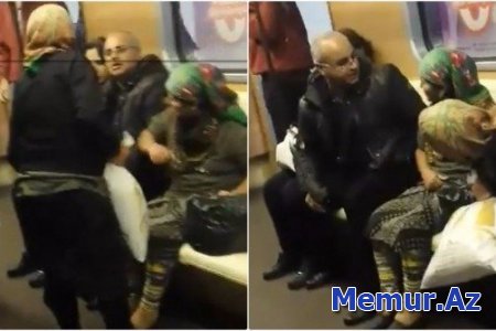 Bakı metrosunda kişi ilə yaşlı qadınlar hamının gözü önündə... - VİDEO