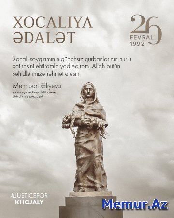 Mehriban Əliyeva Xocalı soyqırımının ildönümü ilə bağlı paylaşım edib
