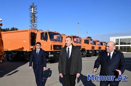 İlham Əliyev Bakıda məişət tullantıları daşıyan texnikalarla tanış olub