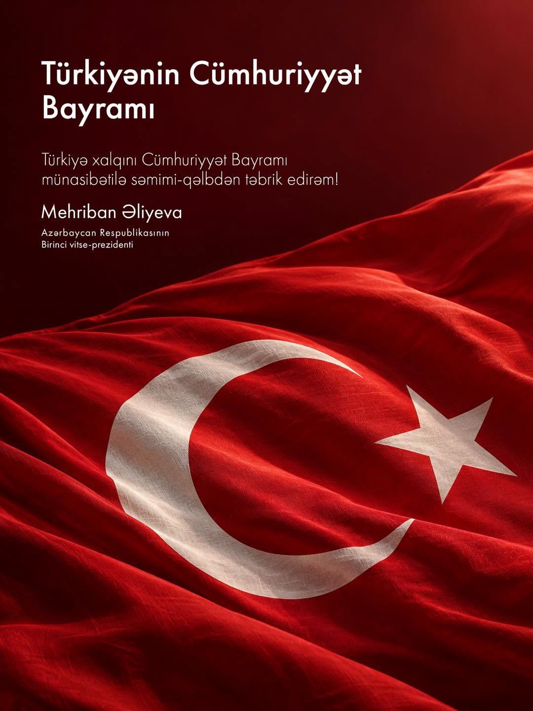Mehriban Əliyeva Türkiyə xalqını təbrik etdi 